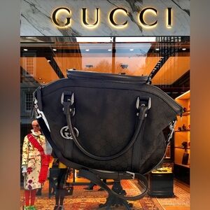 GUCCI Black GG Canvas GG
Charm Medium Top Handle with Silver Accents🔥NWOT
